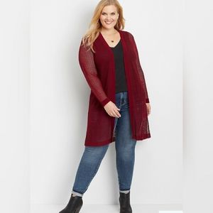 NWT Maurices Open Stitch Burgundy Shrug 1X